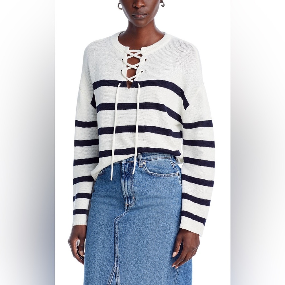 AQUA Striped Lace Up Sweater Size M